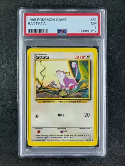 1999 Pokemon RATTATA 61/102 Base Set Unlimited Common English PSA 7 - Image 1