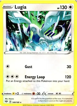 Pokemon TCG Lugia SWSH Darkness Ablaze 140/189 Regular Non Holo Rare NM - Image 1