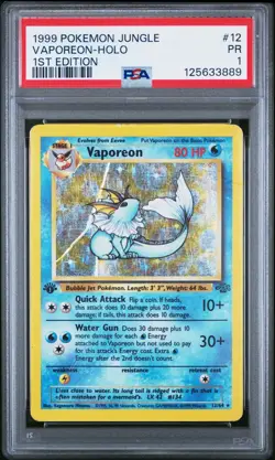PSA 1 PR 1999 1ST EDITION Pokemon Jungle Vaporeon 12/64 Holo Foil Rare WOTC - Image 1