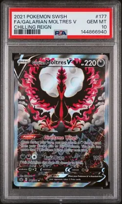 2021 Pokemon Chilling Reign Galarian Moltres V #177 Full Art PSA 10 - Image 1