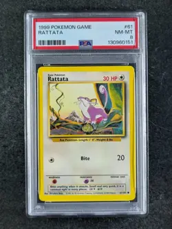 1999 Pokemon RATTATA 61/102 Base Set Unlimited Common English PSA 8 - Image 1