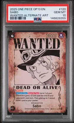 2025 ONE PIECE OP13-CARRYING ON HIS WILL WANTED ALTERNATE ART #120 SABO PSA 10 - Image 1