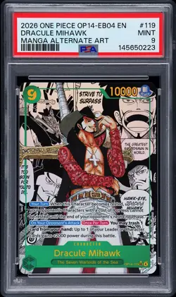 2026 ONE PIECE THE AZURE SEA'S SEVEN MANGA ALT ART #119 DRACULE MIHAWK PSA 9 - Image 1