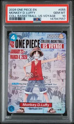 2026 ONE PIECE PROMOS COLLEGE BASKETBALL US VOYAGE MONKEY D. LUFFY PSA 10 - Image 1