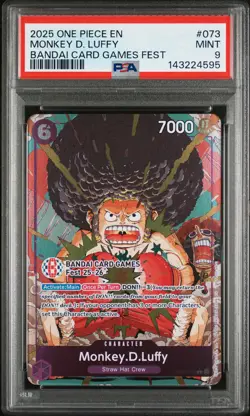 2025 ONE PIECE PROMOS BANDAI CARD GAMES FEST #073 MONKEY D. LUFFY PSA 9 - Image 1