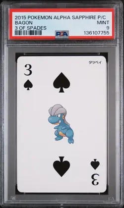 2015 POKEMON ALPHA SAPPHIRE PLAYING CARDS 3 OF SPADES BAGON PSA 9 - Image 1