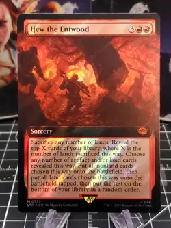 Hew the Entwood EXTENDED Art SURGE FOIL, The Lord of the Rings, MTG - Image 1