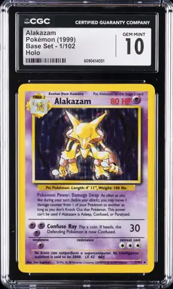 1999 POKEMON BASE SET UNLIMITED HOLO #1 ALAKAZAM CGC 10 - Image 1