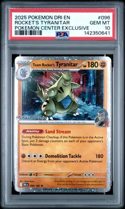 2025 POKEMON DESTINED RIVALS POKEMON CENTER #096 TEAM ROCKET'S TYRANITAR PSA 10 - Image 1