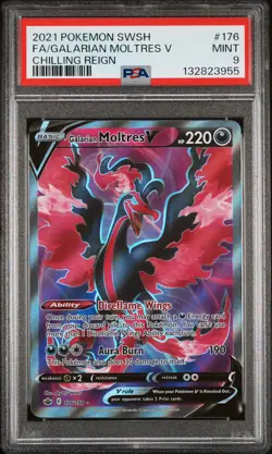 2021 POKEMON SWORD & SHIELD CHILLING REIGN FULL ART/GALARIAN MOLTRES V PSA 9 - Image 1