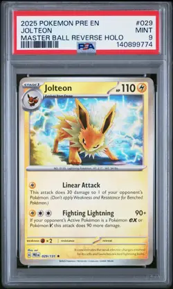 2025 POKEMON PRE EN-PRISMATIC EVOLUTIONS MASTER BALL REVERSE HOLO JOLTEON PSA 9 - Image 1