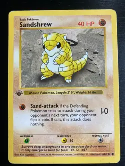 Pokemon Shadowless 1st Edition Sandshrew 62/102, Base Set. EX/LP Condition - Image 1