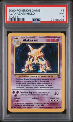 2000 POKEMON BASE SET 2 #1 ALAKAZAM-HOLO PSA 7 - Image 1