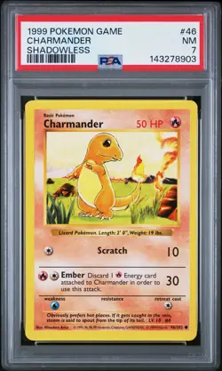 1999 POKEMON BASE SET SHADOWLESS #46 CHARMANDER PSA 7 - Image 1