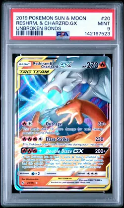 2019 POKEMON SUN & MOON UNBROKEN BONDS #20 RESHIRAM & CHARIZARD GX PSA 9 - Image 1