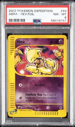 2002 POKEMON EXPEDITION #93 ABRA-REVERSE FOIL PSA 8 - Image 1