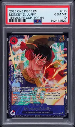 2025 ONE PIECE PROMOS TREASURE CUP-TOP 64 #015 MONKEY D. LUFFY PSA 10 - Image 1