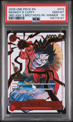 2025 ONE PIECE 3RD ANNIV TOURNAMENT 3 BROTHERS PACK WINNER MONKEY D LUFFY PSA 10 - Image 1