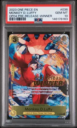 2023 ONE PIECE PROMOS PRE-RELEASE-WINNER #036 MONKEY D. LUFFY PSA 10 - Image 1