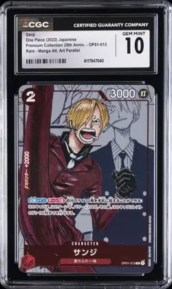 2022 ONE PIECE JAPANESE PREMIUM COLLECTION MANGA ALT ART #OP01-013 SANJI CGC 10 - Image 1