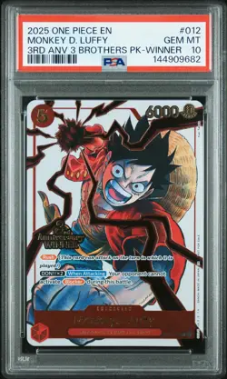 2025 ONE PIECE 3RD ANNIV TOURNAMENT 3 BROTHERS PACK WINNER MONKEY D LUFFY PSA 10 - Image 1