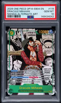 2026 ONE PIECE EB04-THE AZURE SEA'S SEVEN ALT ART #119 DRACULE MIHAWK PSA 10 - Image 1