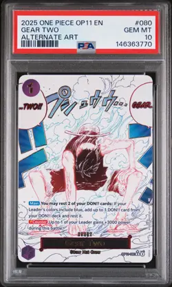 2025 ONE PIECE OP11-A FIST OF DIVINE SPEED ALTERNATE ART #080 GEAR TWO PSA 10 - Image 1