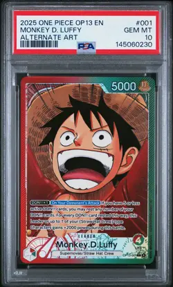 2025 ONE PIECE OP13-CARRYING ON HIS WILL ALTERNATE ART MONKEY D. LUFFY PSA 10 - Image 1