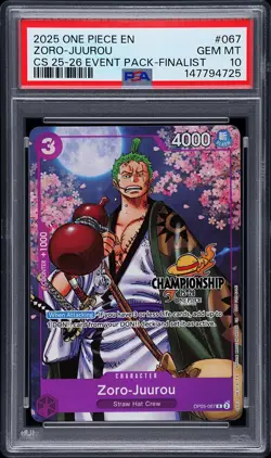 2025 ONE PIECE CHAMP 2025-26 EVENT PACK FINALIST #067 ZORO-JUUROU PSA 10 - Image 1