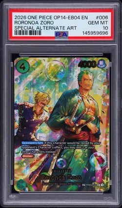 2026 ONE PIECE OP14-EB04-THE AZURE SEA'S SEVEN ALT ART #006 RORONOA ZORO PSA 10 - Image 1