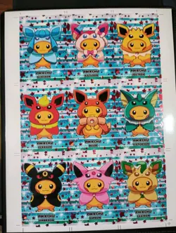 Poncho Pikachu Red Star Foil Uncut Sheet Pokemon Card Database Eeveelutions - Image 1