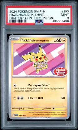 2024 POKEMON INDONESIAN SV-P PROMO #190 PIKACHU IN BATIK SHIRT PSA 9 - Image 1
