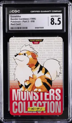 1996 POKEMON BANDAI CARDDASS POKEMON - PART 2; RED CARD #058 GROWLITHE CGC 8.5 - Image 1
