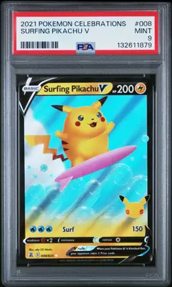 2021 POKEMON CELEBRATIONS #008 SURFING PIKACHU V PSA 9 - Image 1