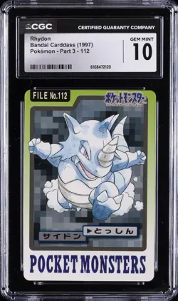 1997 POKEMON BANDAI CARDDASS POKEMON - PART 3 #112 RHYDON CGC 10 GEM MINT - Image 1