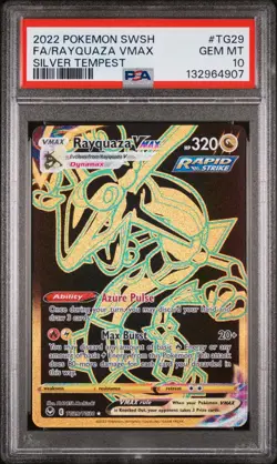 2022 POKEMON SWORD & SHIELD SILVER TEMPEST #TG29 FULL ART/RAYQUAZA VMAX PSA 10 - Image 1