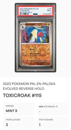 2023 Pokemon S&V Paldea Evolved #115 TOXICROAK REVERSE HOLO | PSA 9 | LOW POPS! - Image 4