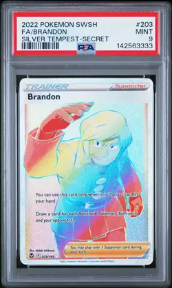 2022 POKEMON SWORD & SHIELD SILVER TEMPEST SECRET #203 FULL ART/BRANDON PSA 9 - Image 1