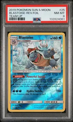 2019 POKEMON SUN & MOON TEAM UP #25 BLASTOISE-REVERSE FOIL PSA 8 - Image 1
