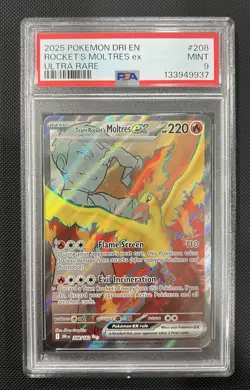 2025 POKEMON EN-DESTINED RIVALS ULTRA RARE TEAM ROCKET'S MOLTRES EX #208 PSA 9 - Image 1