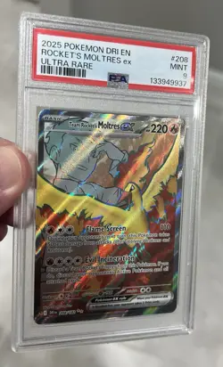 2025 POKEMON EN-DESTINED RIVALS ULTRA RARE TEAM ROCKET'S MOLTRES EX #208 PSA 9 - Image 2