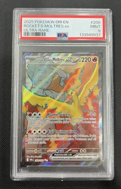 2025 POKEMON EN-DESTINED RIVALS ULTRA RARE TEAM ROCKET'S MOLTRES EX #208 PSA 9 - Image 4