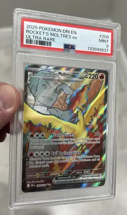 2025 POKEMON EN-DESTINED RIVALS ULTRA RARE TEAM ROCKET'S MOLTRES EX #208 PSA 9 - Image 5