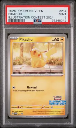 2025 POKEMON SVP EN-SV BLACK STAR PROMO ILLUSTRATION CONTEST 2024 PIKACHU PSA 9 - Image 1