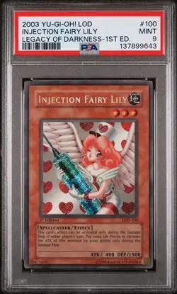 2003 Yu-Gi-Oh! Injection Fairy Lily LOD-100 Secret Rare PSA 9 1st Edition - Image 1