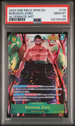 2024 ONE PIECE OP06-WINGS OF THE CAPTAIN ALTERNATE ART #118 RORONOA ZORO PSA 10 - Image 1