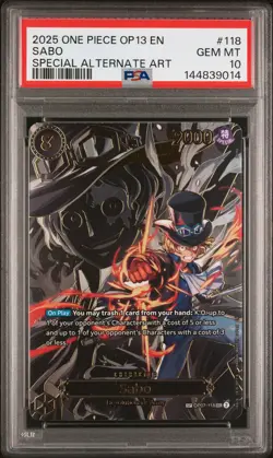 2025 ONE PIECE OP13-CARRYING ON HIS WILL SPECIAL ALTERNATE ART #118 SABO PSA 10 - Image 1