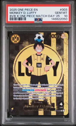 2025 ONE PIECE PROMOS BVB X ONE PIECE MATCH DAY 2025 #003 MONKEY D. LUFFY PSA 10 - Image 1