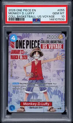 2026 ONE PIECE PROMOS COLLEGE BASKETBALL : US VOYAGE MONKEY D. LUFFY PSA 10 - Image 1