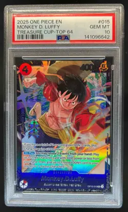 2025 One Piece Treasure Cup Top 64 Monkey D Luffy #OP12-015 PSA 10 - Image 1